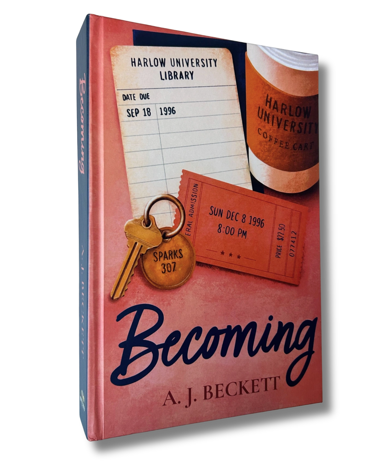 Actual Becoming hardcover photographed at an angle, showing its cover and spine