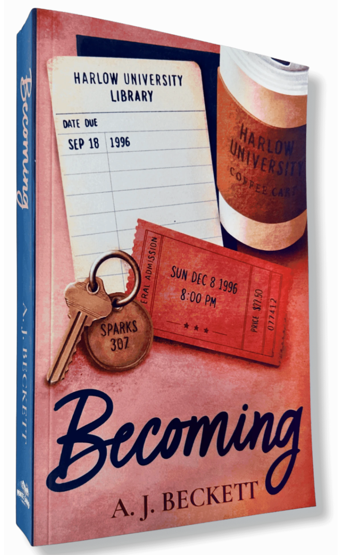 Actual Becoming paperback photographed at an angle, showing its cover and spine